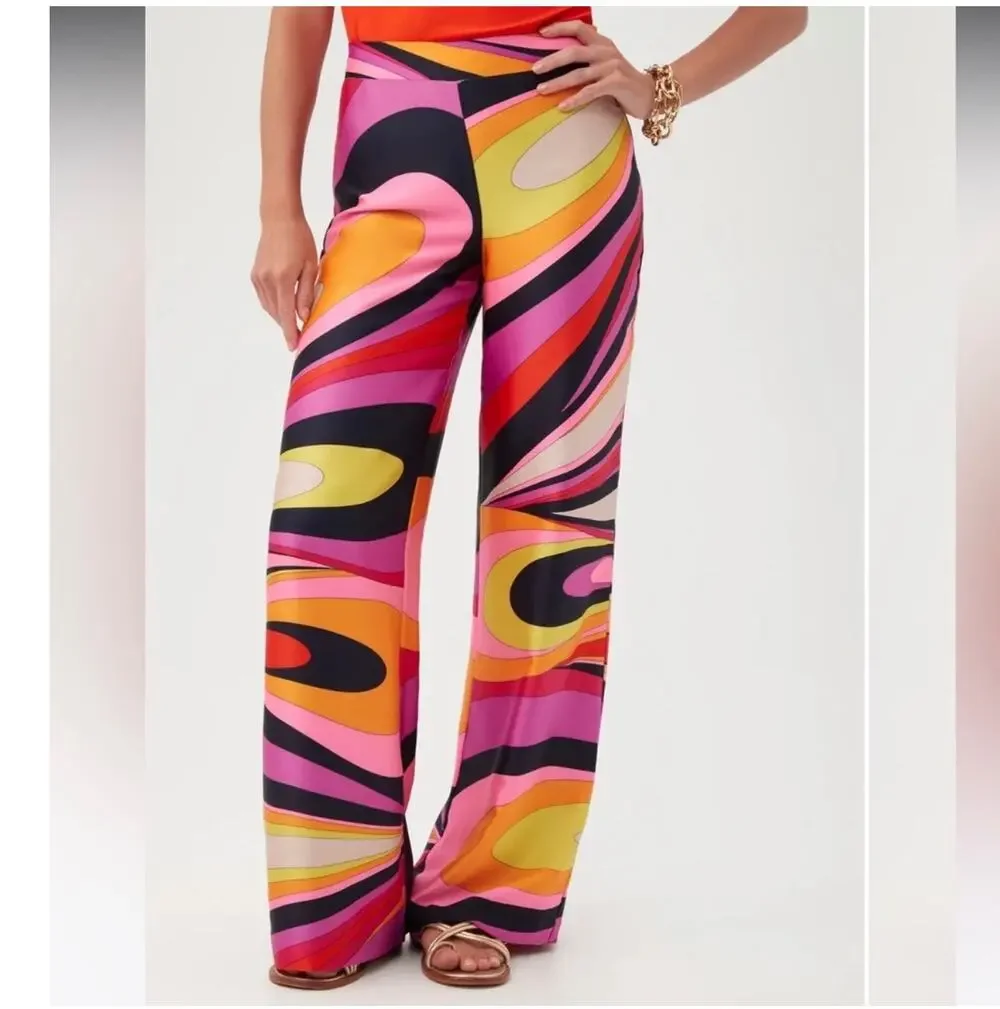 Trina Turk Pants Womens 10 Long Weekend Wide Leg Retro Mod Vibrant Swirl Hippie